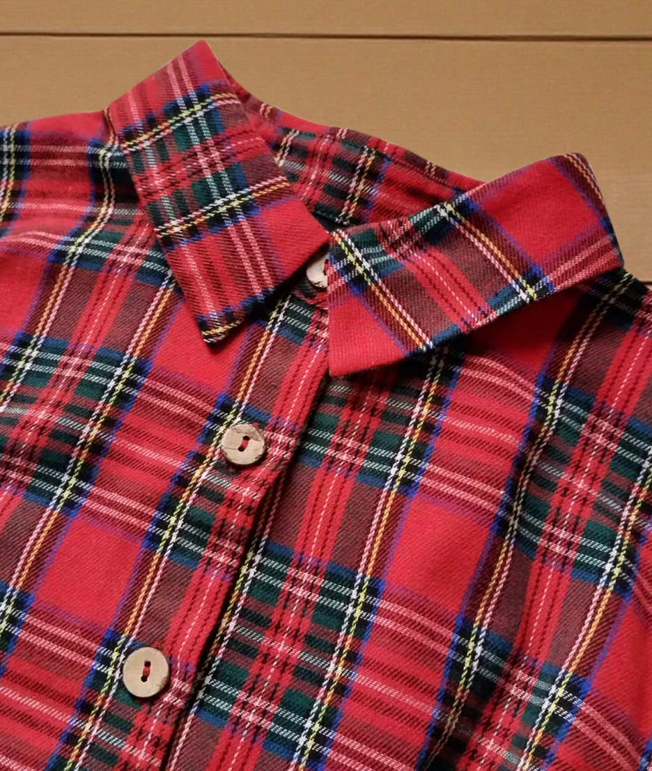Vestido Xadrez chemise Curto de Manga  longa Flanela tartã inverno festa junina vermelho