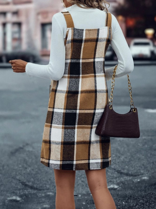 Vestido xadrez oco feminino, Novas Roupas de Moda, 2023