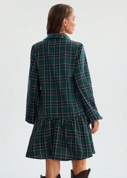 Vestido Xadrez Curto de Manga Flanela chemise verde