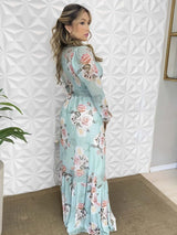 Vestido de Festa Longo Manga Longa Princesa Floral