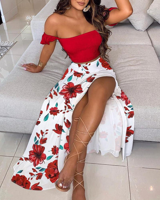 Saia longa best sale estampada com fenda