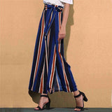 Calça Pantalona Azul Listrada c/Fendas Laterais - Loja Style Me