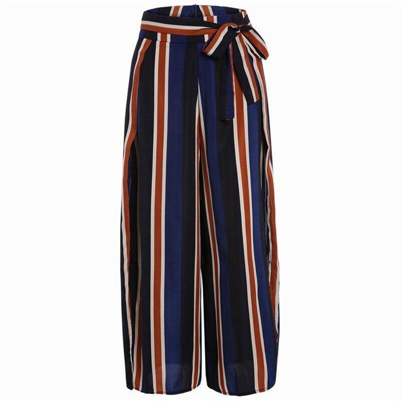 Calça Pantalona Azul Listrada c/Fendas Laterais - Loja Style Me
