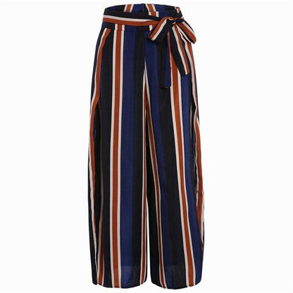 Calça Pantalona Azul Listrada c/Fendas Laterais - Loja Style Me