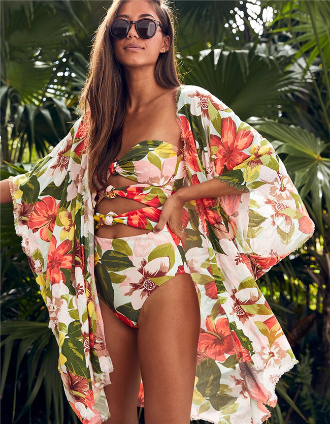 Conjunto Maio Estampado + Saída de Praia Kimono - Loja Style Me
