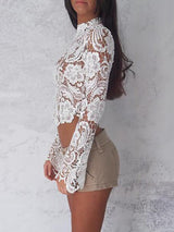 Cropped de Renda Manga Longa