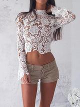 Cropped de Renda Manga Longa