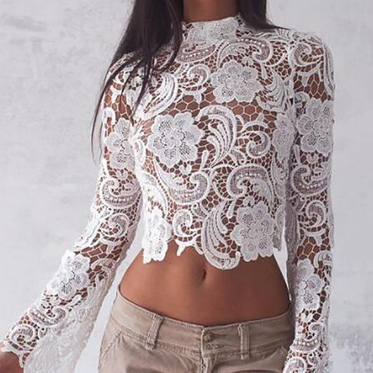 Cropped de Renda Manga Longa