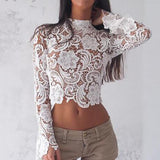 Cropped de Renda Manga Longa