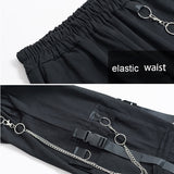 Calça Cargo Preta com Bolsos Corrente