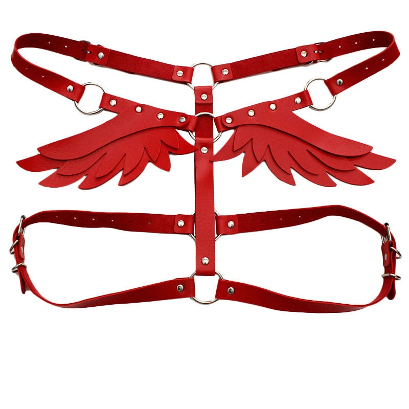 Cinta Harness Couro Asas de Anjo Rave, Asas de Anjo Vermelho