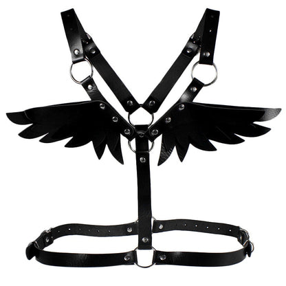 Cinta Harness Couro Asas de Anjo Rave, Asas de Anjo Preto