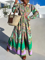 Vestido Longo Estampado Boho Chic Decote V