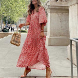 Vestido Longo Estampado Boho de Manga Ampla Vermelho