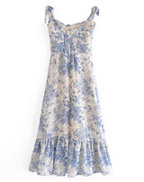 Vestido Branco Azul Floral Midi Alcinha Vintage