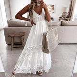 Vestido Longo Branco c/Renda Crochê Boho