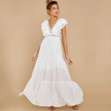 Vestido Longo Branco Decote V c/Renda