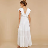 Vestido Longo Branco Decote V c/Renda