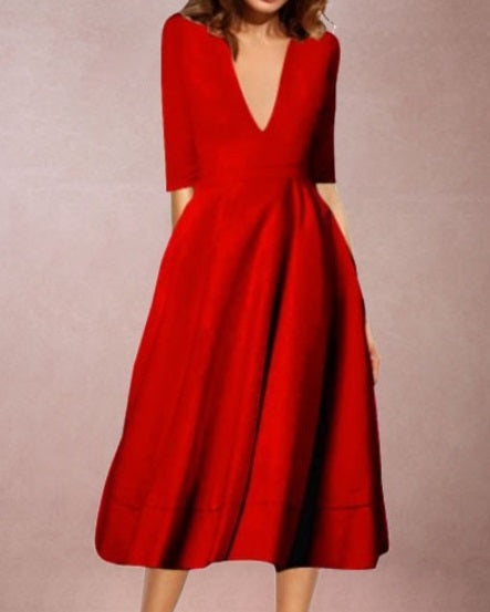 Vestido Midi Vintage Manga 3-4 - Loja Style Me