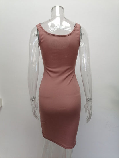 Vestido Tubinho Regata Decote de Botão