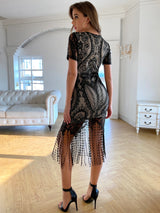 Vestido Tubinho de Festa de Renda Franja