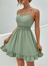 Vestido de Verão Curto Babados Verde Alcinha cintura de renda