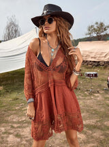 Bata-Vestido Boho c/ Renda Transparências Festival | Saída de Praia