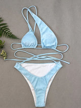 biquíni sexy cut out recortes cintura alta sensual verão transparências transparente club praia vazado assimétrico amarração azul