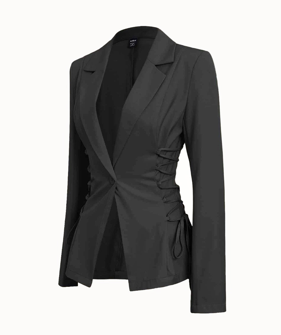 Blazer Alfaiataria Acinturado Trançado Ajuste Perfeito preto meia-estação