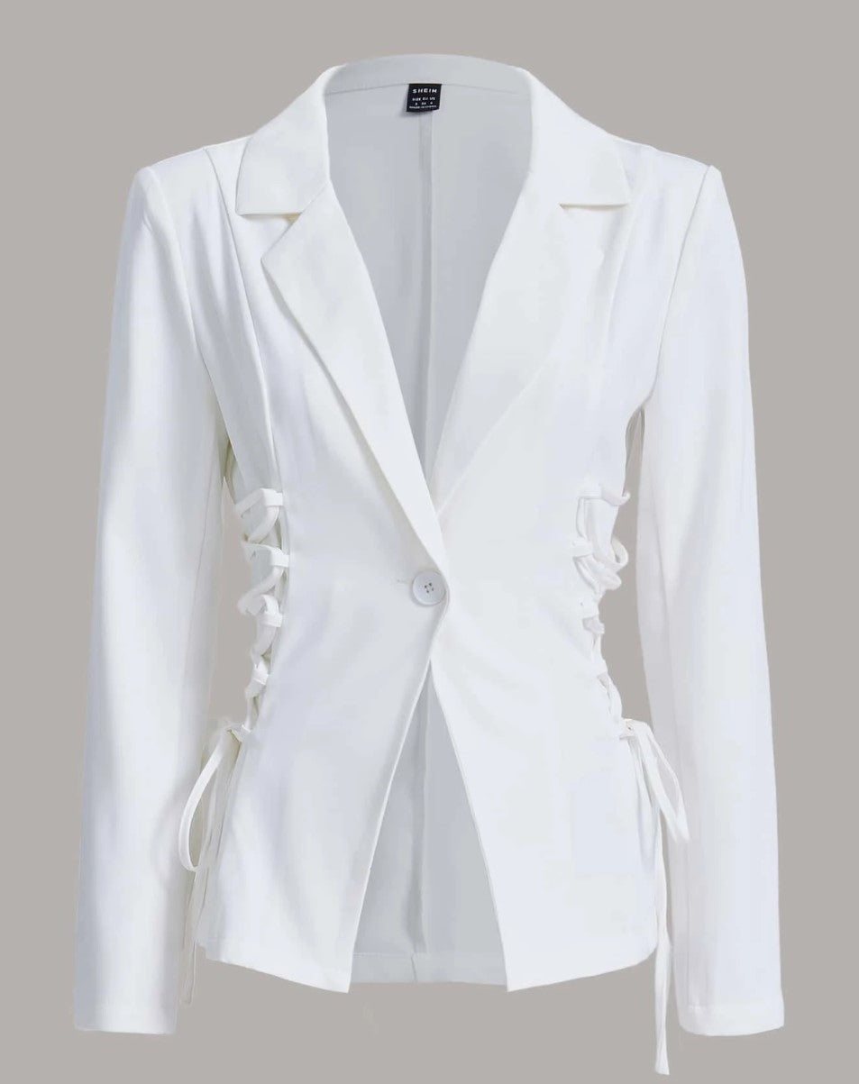 Blazer Alfaiataria Acinturado Trançado Ajuste Perfeito cintado branco verão