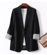 Blazer Longo Botão Manga Listrada alfaiataria preto