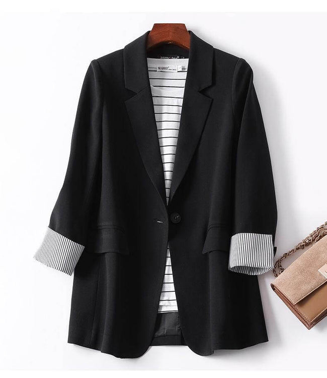 Blazer Longo Botão Manga Listrada alfaiataria preto
