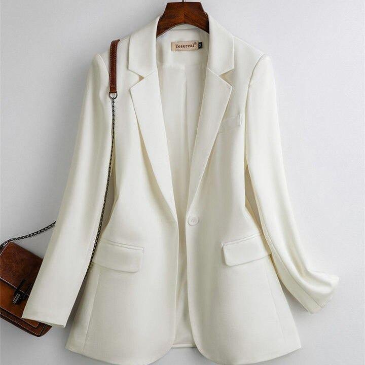 Blazer Longo Alfaiataria Clássico Branco Botão Bolsos