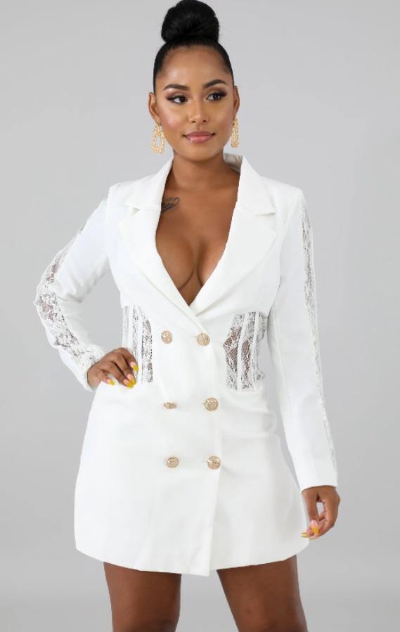 Blazer Vestido Branco Elegance c/Renda