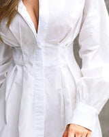 Vestido Blusão Camisaria Branco Manga Bufante Acinturado