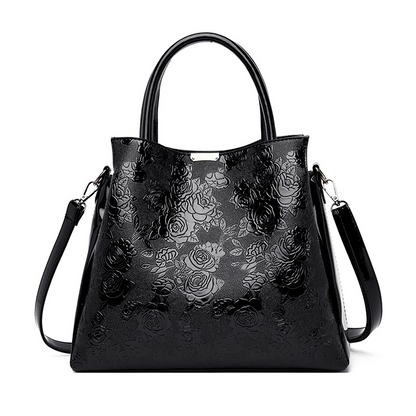 Bolsa de Mão Relevo Rosas Couro Office preta