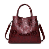 Bolsa de Mão Relevo Rosas Couro Office vermelho vinho