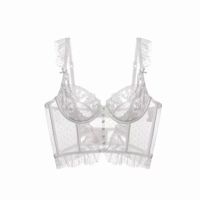 Conjunto Lingerie Sutiã Corselet de Renda Transparente