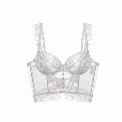 Conjunto Lingerie Sutiã Corselet de Renda Transparente