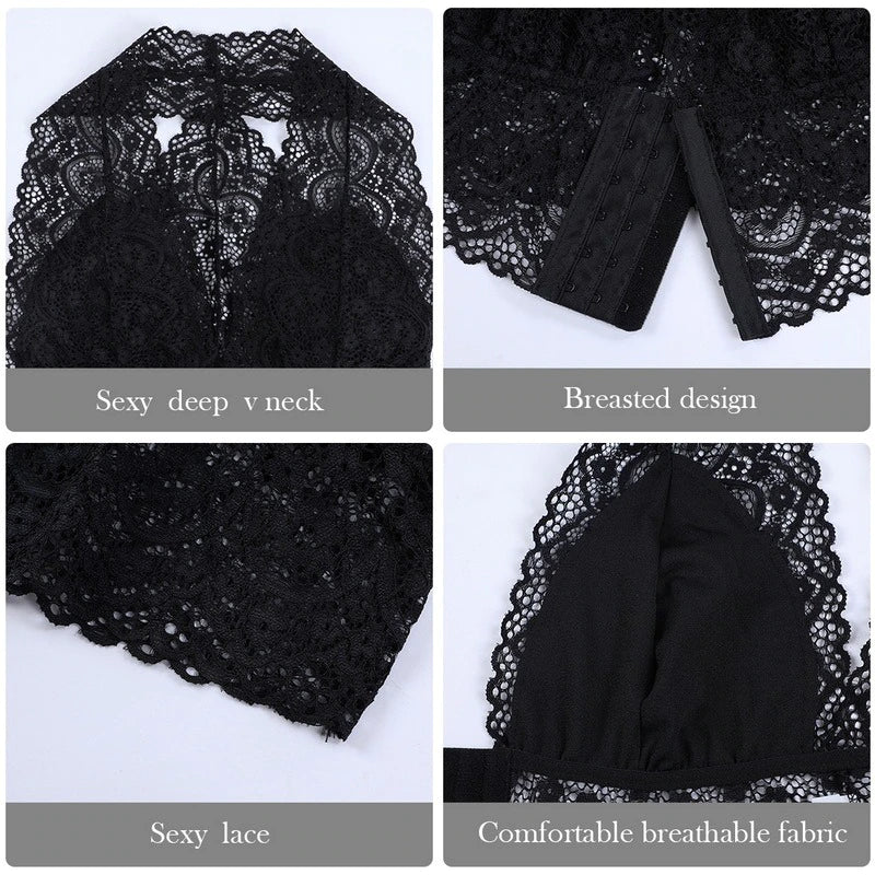 Bralette Cropped de Renda c/Bojo Decote V