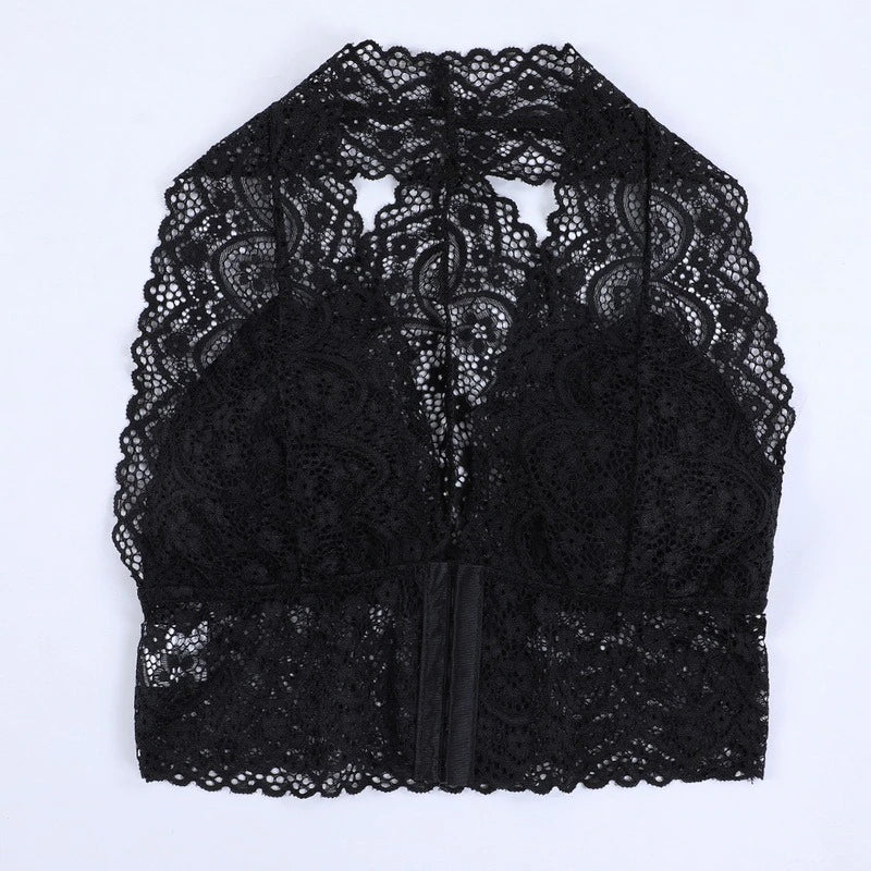 Bralette Cropped de Renda c/Bojo Decote V