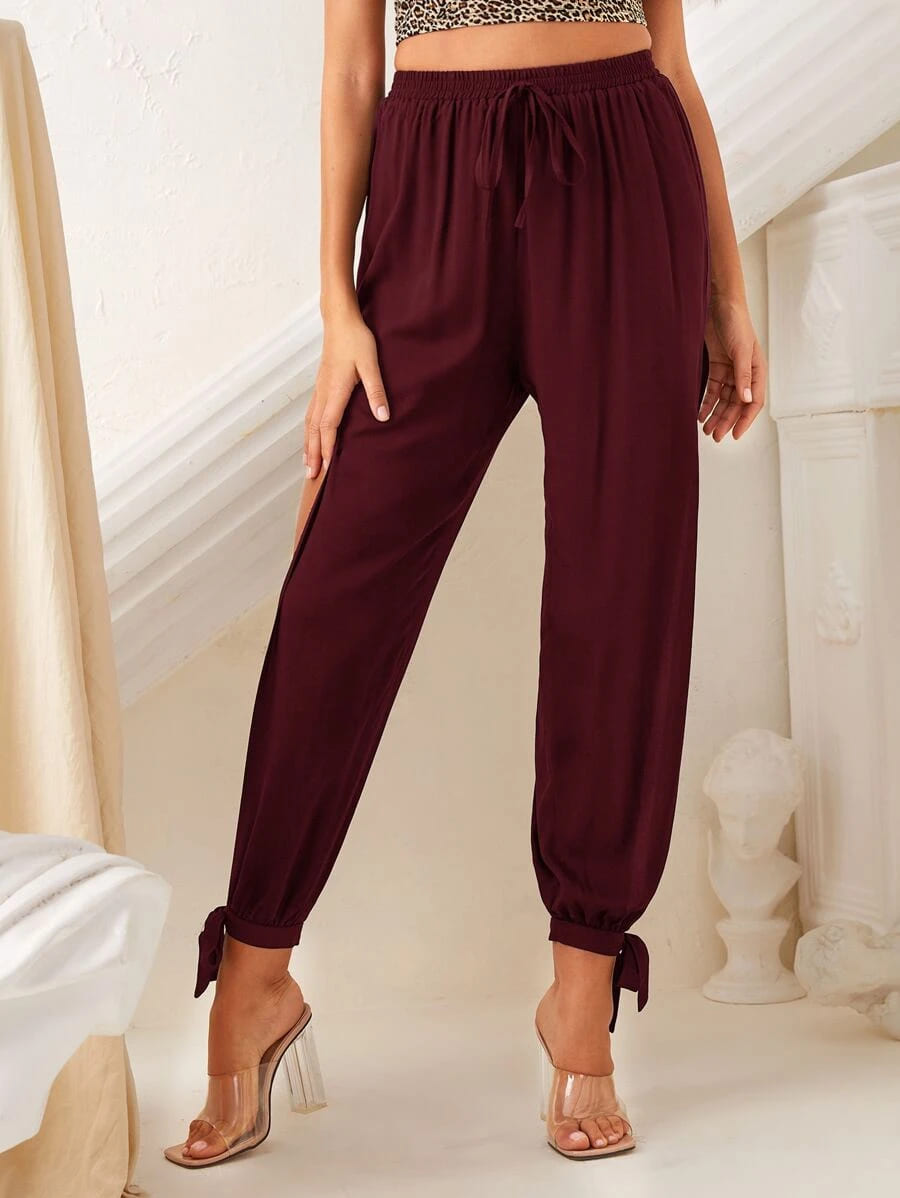 Calça Jogger Fenda Lateral Amarração Viscose, PP, P, M, G, GG, Vinho