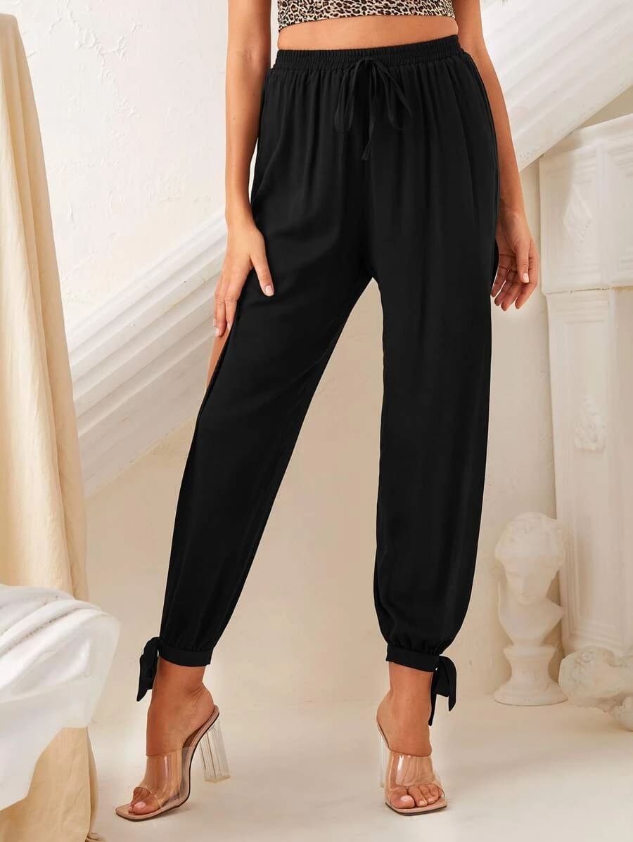 Calça Jogger Fenda Lateral Amarração Viscose, PPP, PP, P, M, G, GG, Preto