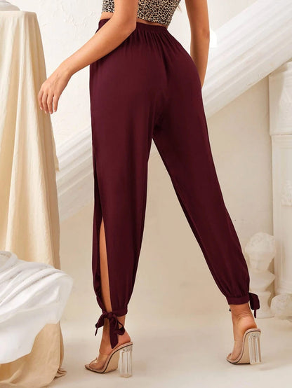 Calça Jogger Fenda Lateral Amarração Viscose, PP, P, M, G, GG, Vinho