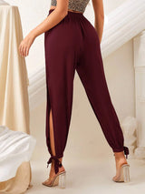 Calça Jogger Fenda Lateral Amarração Viscose, PP, P, M, G, GG, Vinho