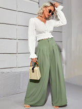 Calça Pantalona Larguinha Pregas Cintura Alta, PP, P, M, G, G1, G2, G3, G4, Verde