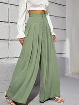 Calça Pantalona Larguinha Pregas Cintura Alta, PP, P, M, G, G1, G2, G3, G4, Verde
