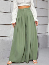 Calça Pantalona Larguinha Pregas Cintura Alta, PP, P, M, G, G1, G2, G3, G4, Verde
