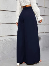 Calça Pantalona Larguinha Pregas Cintura Alta, PP, P, M, G, Azul Marinho