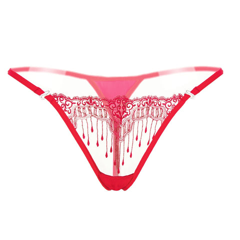 Calcinha de Renda Transparente sensual fio dental vermelha